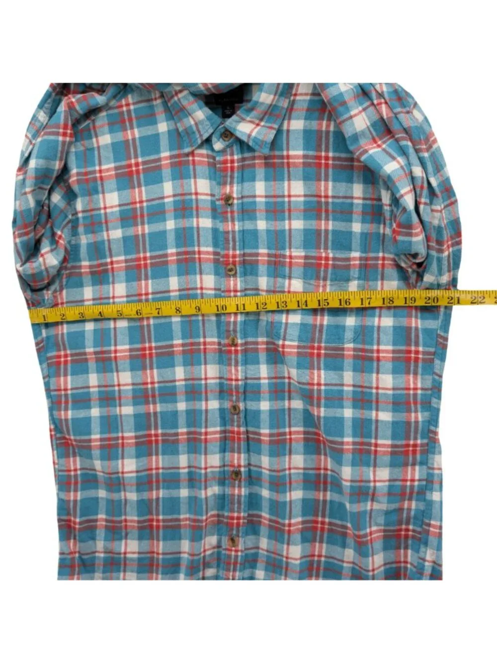J.CREW Plaid Flannel Shirt Mens Aqua Blue Red Long Sleeve Button Down Size L